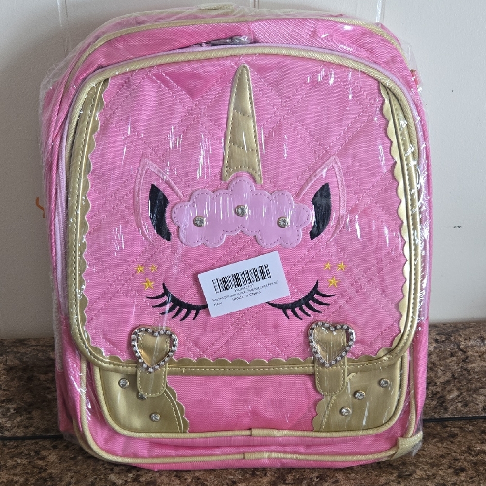 Adorable Pink and Gold Unicorn Backpack With Matching Lunch Bag for Kids 2 Of 2
